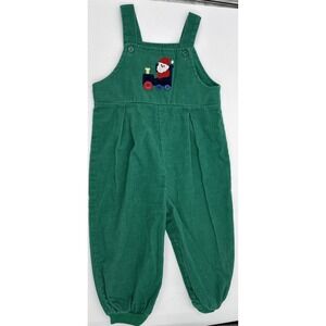 Vintage Green Corduroy Overalls With Trains Santa Holiday Christmas Sz 2T
